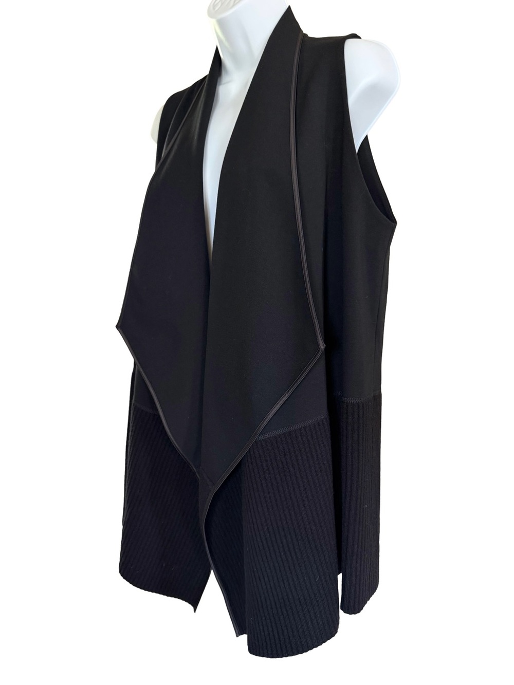 Lafayette 148 Black Wool Drape Front Long Vest Cardigan M - Picture 2 of 8